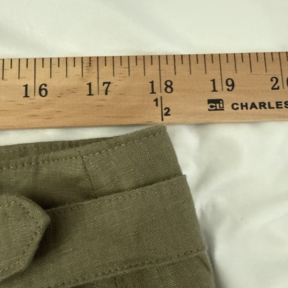 Ralph Lauren 100% Linen Pants Women's Size 16 Green Cargo Pocket Buckle Pleat - Picture 6 of 7